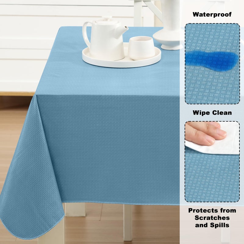 Newbridge Basketweave Vinyl Flannel Backed Tablecloth, 60 x 120 Inch Rectangle, Blue, Basket Weave Textured Indoor Outdoor Waterproof Table Cover for Patio, Kitchen, Dining - Image 3